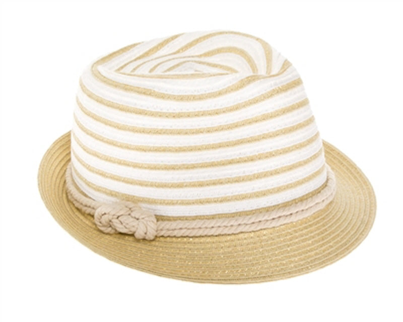 A636-COLORBLOCK STRIPED FEDORA W/ ROPE BAND