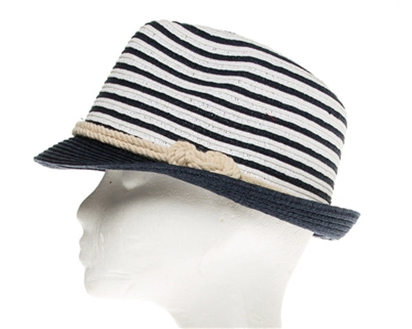 A636-COLORBLOCK STRIPED FEDORA W/ ROPE BAND