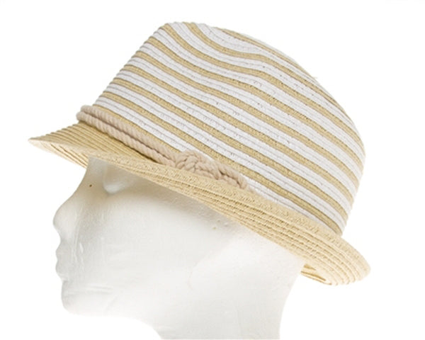 A636-COLORBLOCK STRIPED FEDORA W/ ROPE BAND