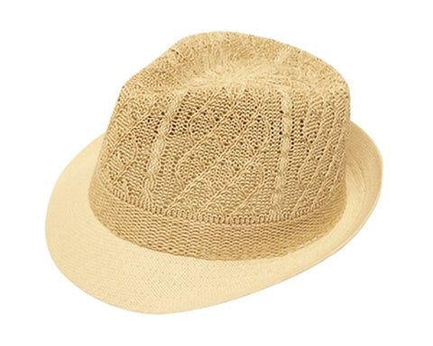 A613-STRAW FEDORA W/ KNITTED CROWN