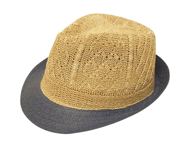 A613-STRAW FEDORA W/ KNITTED CROWN