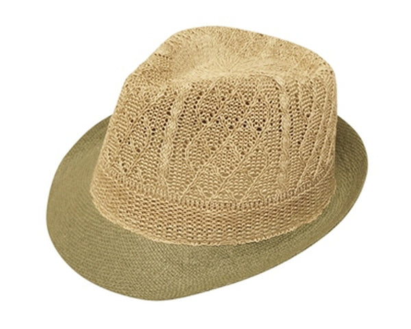 A613-STRAW FEDORA W/ KNITTED CROWN