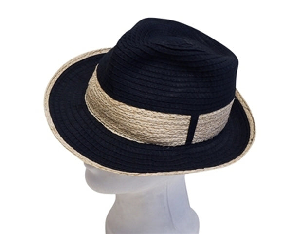 A414-RAFFIA AND RIBBON CRUSHABLE FEDORA