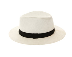 A574-LINEN PANAMA HAT W/ BLACK BAND