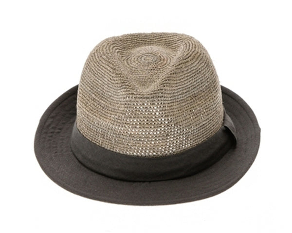 A638-MEN'S FINE CROCHET RAFFIA FEDORA