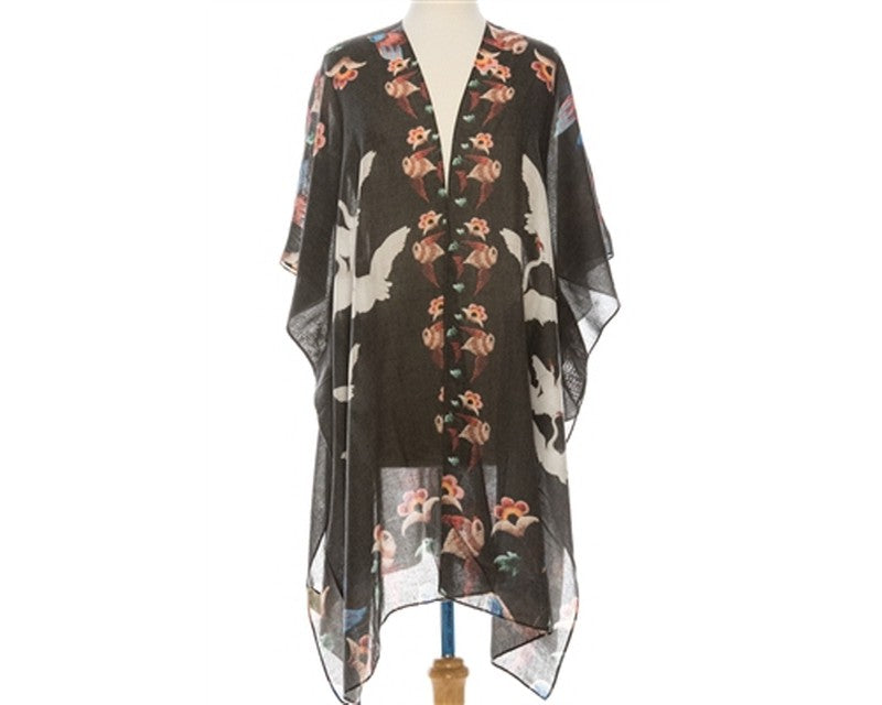 A795-CRANES PRINT KIMONO