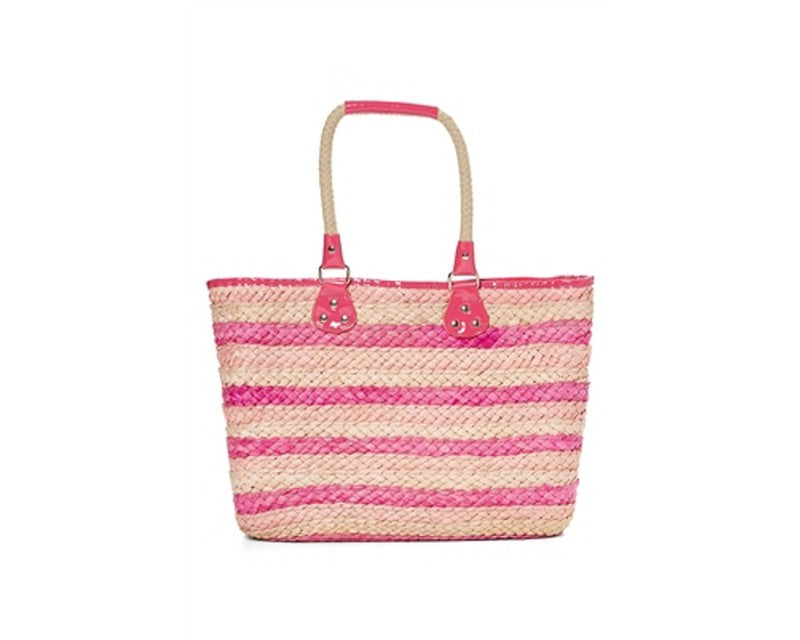 A900-STRIPED CORNHUSK TOTE WITH ROPE HANDLES