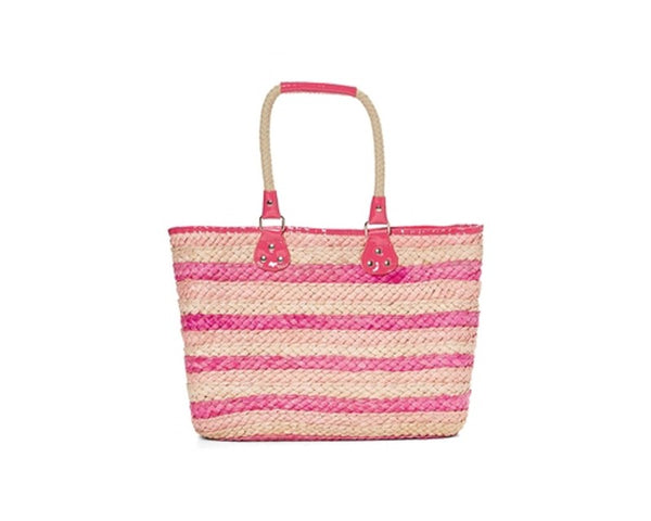 A900-STRIPED CORNHUSK TOTE WITH ROPE HANDLES