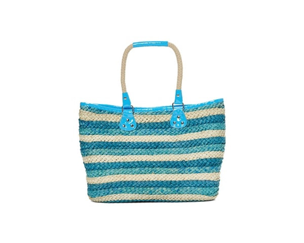 A900-STRIPED CORNHUSK TOTE WITH ROPE HANDLES