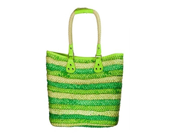 A900-STRIPED CORNHUSK TOTE WITH ROPE HANDLES