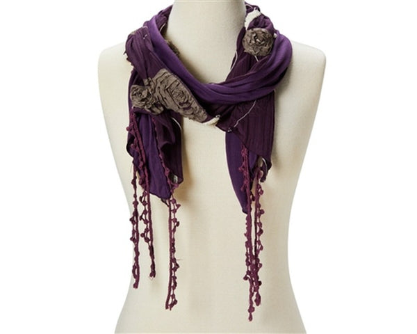 A767-FRINGE SCARF WITH ROSE EMBROIDERY