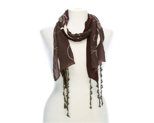 A767-FRINGE SCARF WITH ROSE EMBROIDERY