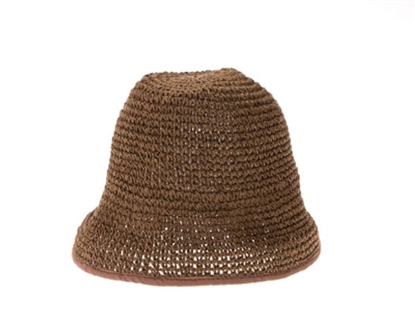 A511-CROCHET STRAW BUCKET HAT W/ TRIM