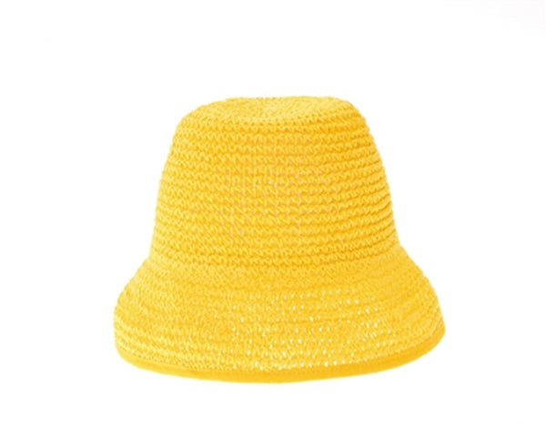 A511-CROCHET STRAW BUCKET HAT W/ TRIM