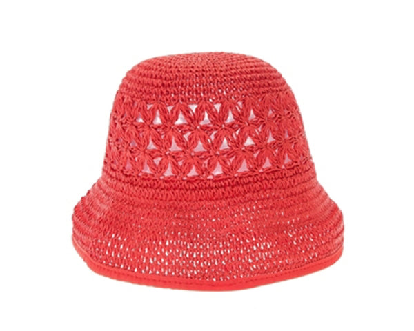 A509-PATTERN CROCHET STRAW BUCKET HAT W/ TRIM