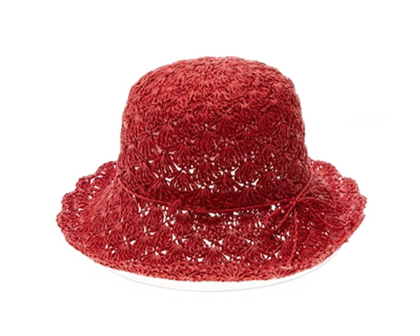 A642-CROCHET STRAW HAT W/ SCALLOP PATTERN