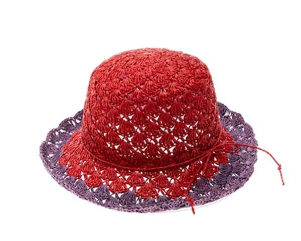 A642-CROCHET STRAW HAT W/ SCALLOP PATTERN