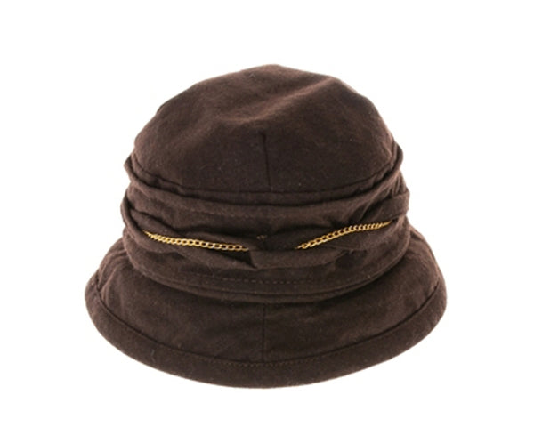 A076-SOFT WOOL-BLEND BUCKET HAT WITH CHAIN