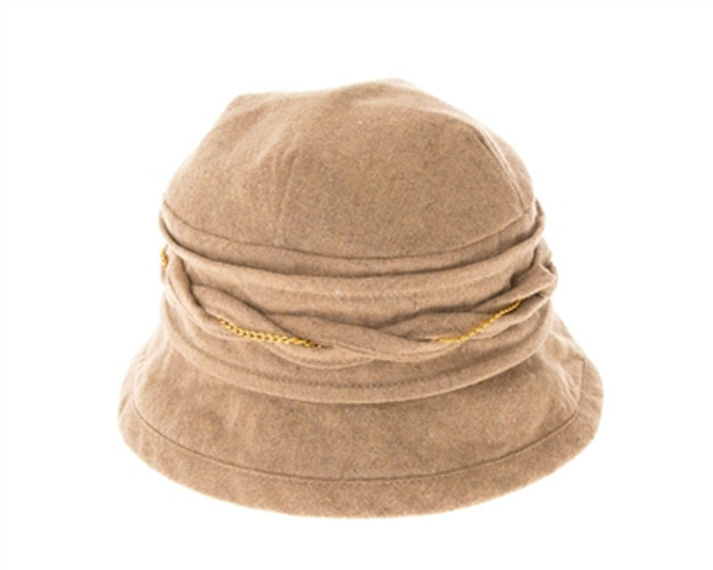 A076-SOFT WOOL-BLEND BUCKET HAT WITH CHAIN