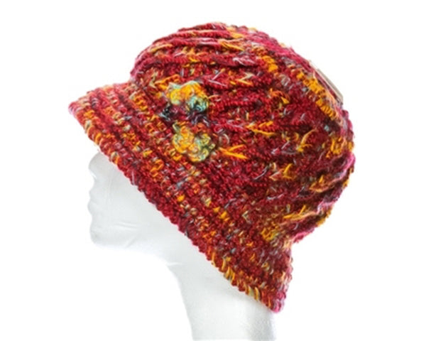 A097-CROCHET BUCKET BEANIE HAT W/ ROSETTE