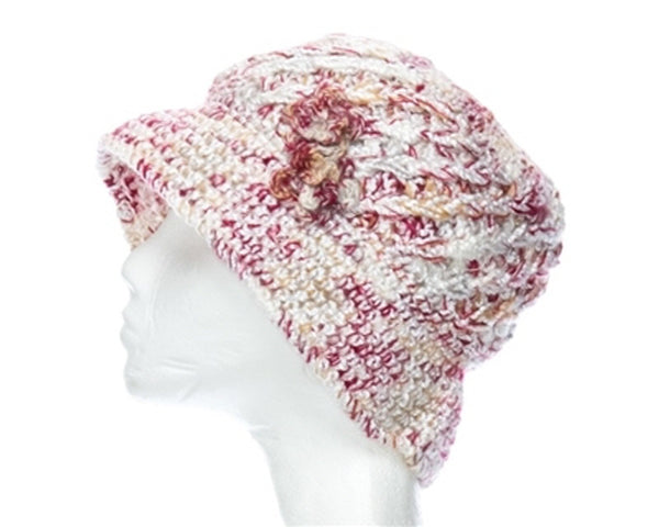 A097-CROCHET BUCKET BEANIE HAT W/ ROSETTE