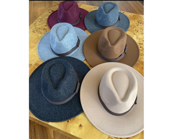 QN3170-CASHMERE WOOL FELT PANAMA WIDE BRIM FEDORA HAT