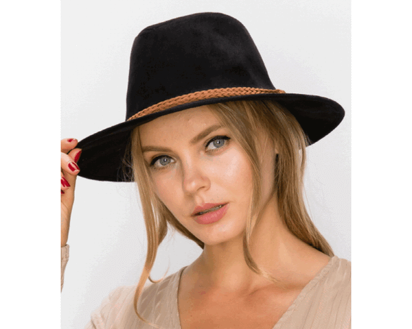 QN3183-FEDORA HAT  SUEDE BRAID