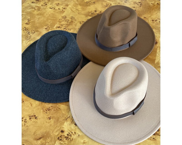 QN3170-CASHMERE WOOL FELT PANAMA WIDE BRIM FEDORA HAT