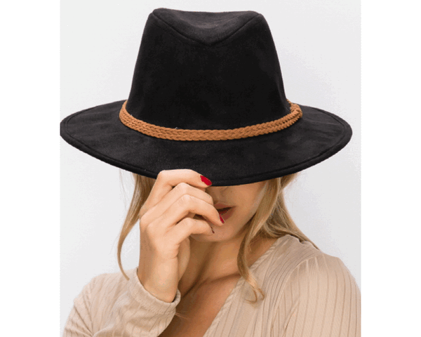 QN3183-FEDORA HAT  SUEDE BRAID