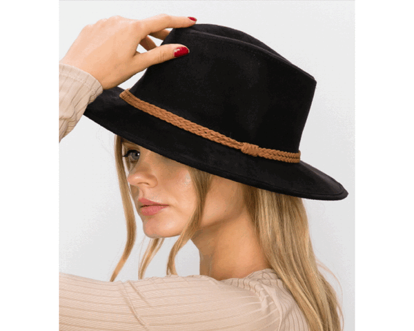 QN3183-FEDORA HAT  SUEDE BRAID