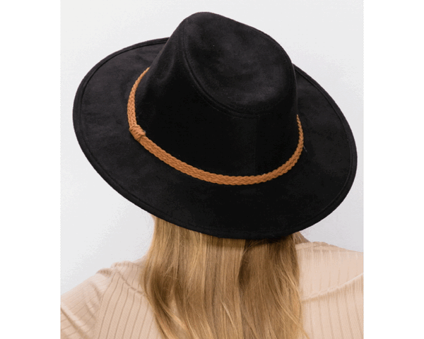 QN3183-FEDORA HAT  SUEDE BRAID