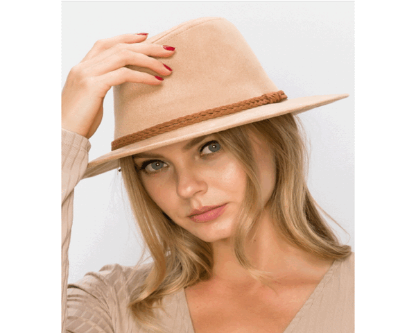 QN3183-FEDORA HAT  SUEDE BRAID