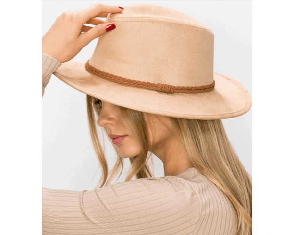 QN3183-FEDORA HAT  SUEDE BRAID