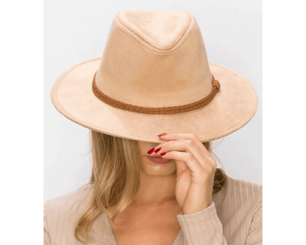 QN3183-FEDORA HAT  SUEDE BRAID