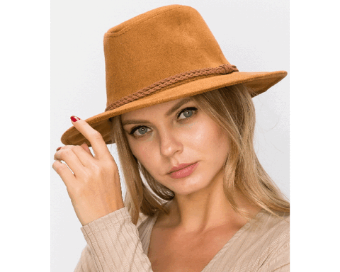 QN3183-FEDORA HAT  SUEDE BRAID