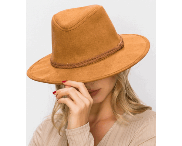 QN3183-FEDORA HAT  SUEDE BRAID