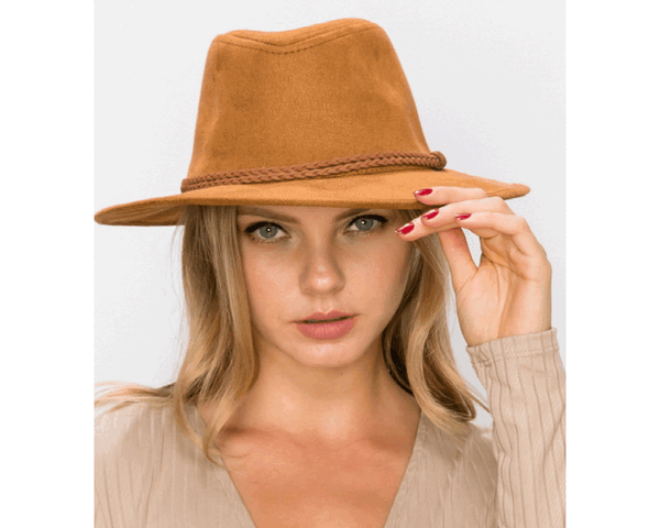 QN3183-FEDORA HAT  SUEDE BRAID