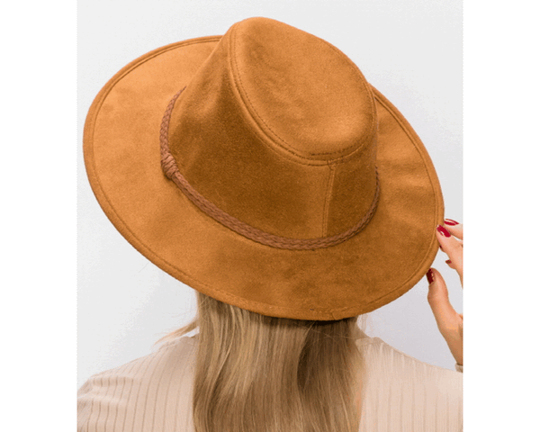 QN3183-FEDORA HAT  SUEDE BRAID