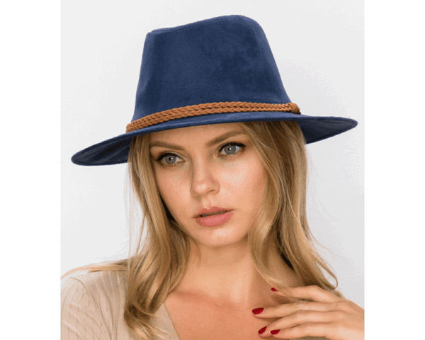 QN3183-FEDORA HAT  SUEDE BRAID