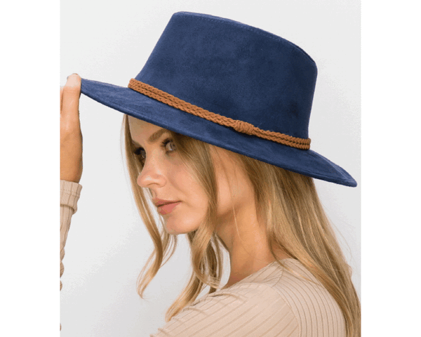 QN3183-FEDORA HAT  SUEDE BRAID