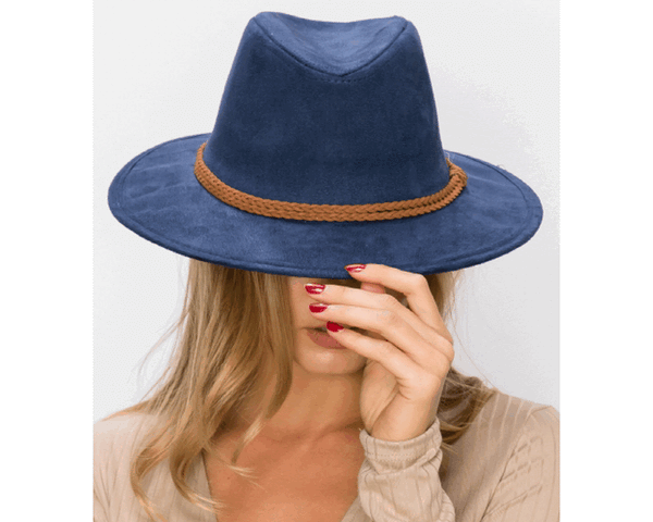 QN3183-FEDORA HAT  SUEDE BRAID