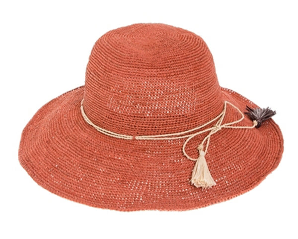 A336-FINE RAFFIA CROCHET TASSEL HAT