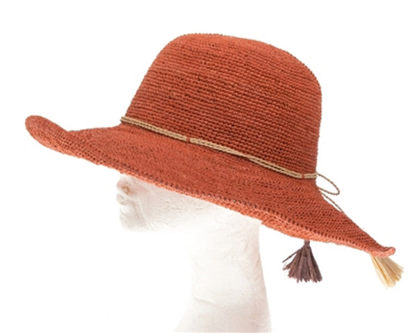 A336-FINE RAFFIA CROCHET TASSEL HAT