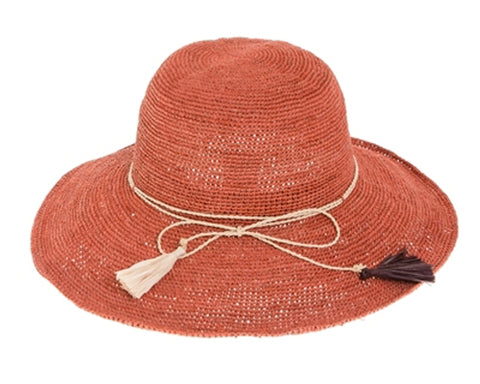 A336-FINE RAFFIA CROCHET TASSEL HAT