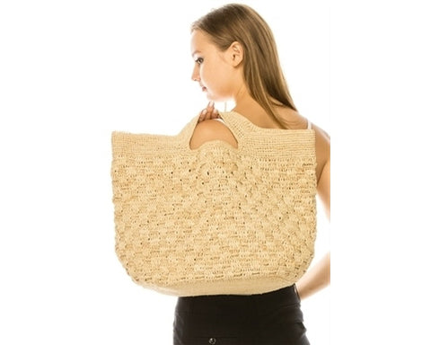 A883-FINE RAFFIA BASKETWEAVE BEACH TOTE