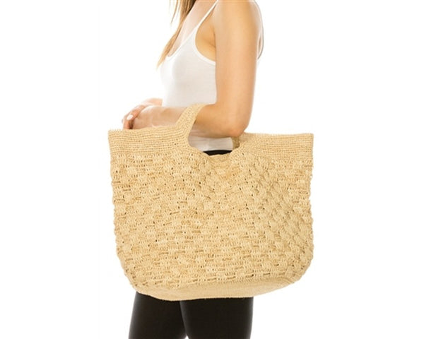 A883-FINE RAFFIA BASKETWEAVE BEACH TOTE