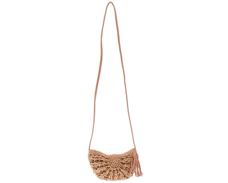 A887-SMALL HALF-MOON CROCHET STRAW PURSE