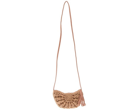 A887-SMALL HALF-MOON CROCHET STRAW PURSE