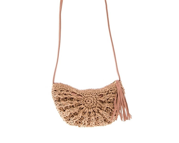 A887-SMALL HALF-MOON CROCHET STRAW PURSE