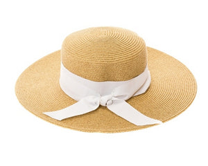 A389-BOATER SUN HAT W/ RIBBON BOW